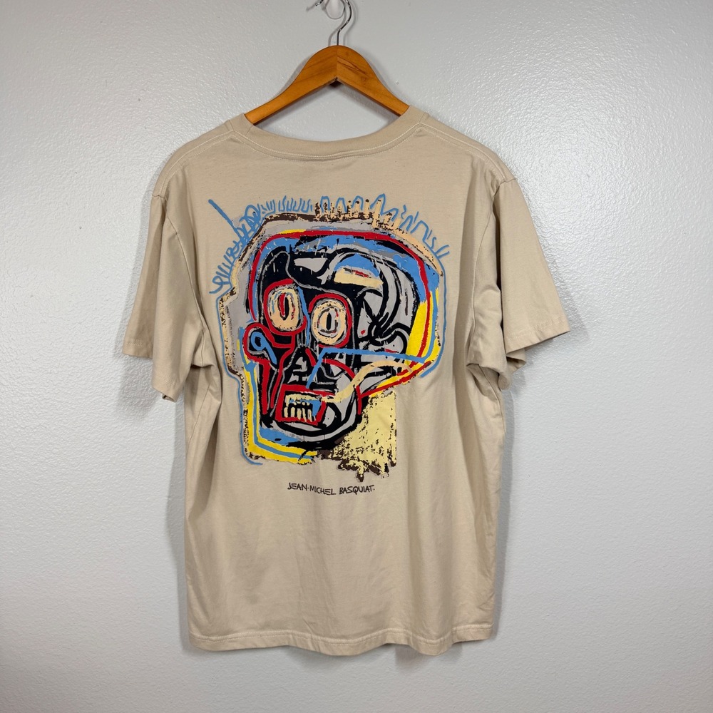 Jean-Michel Basquiat Mens Medium Beige Skull Graphic T-Shirt Streetwear